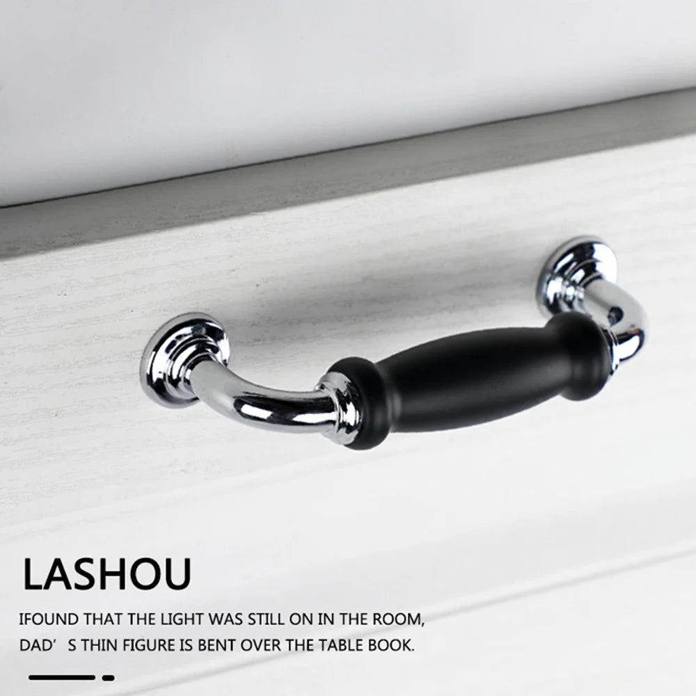Metal Cabinet Pulls Handles with 22mm Screw, 128 Hole Distance, Aluminum Alloy Wardrobe Drawer Pulls - Chrome / Black - 4