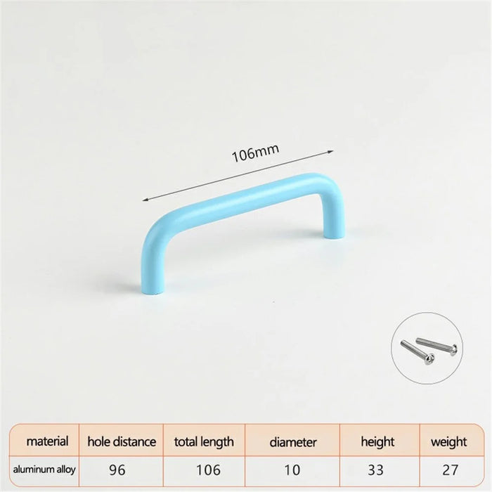 Aluminum Alloy Cabinet Pulls Handles with 22mm Screw, Wardrobe Drawer Hardware Metal Pulls - Blue / 96mm Hole Distance - 2