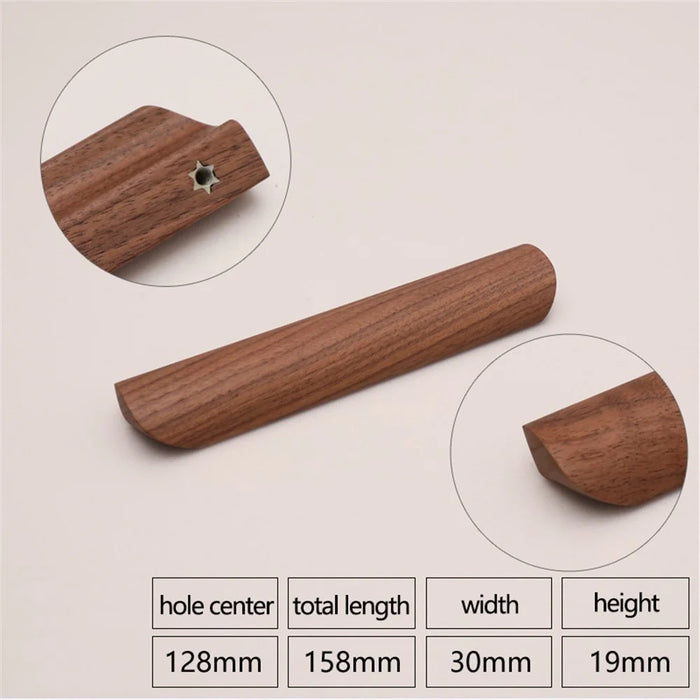 Black Walnut Cabinet Pulls Handle 22mm Screw Cupboard Wardrobe Wooden Pulls - 128mm Hole Distance - 2