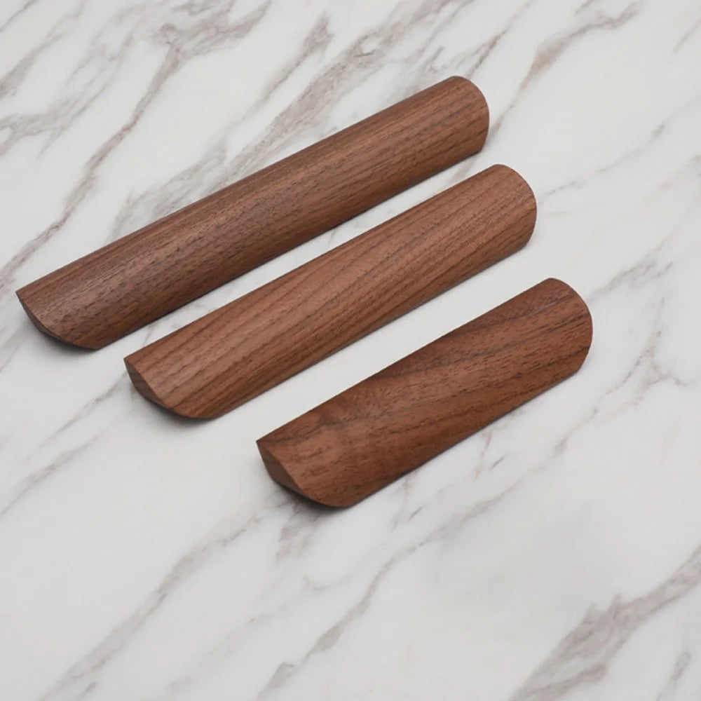 Black Walnut Cabinet Pulls Handle 22mm Screw Cupboard Wardrobe Wooden Pulls - 128mm Hole Distance - 4