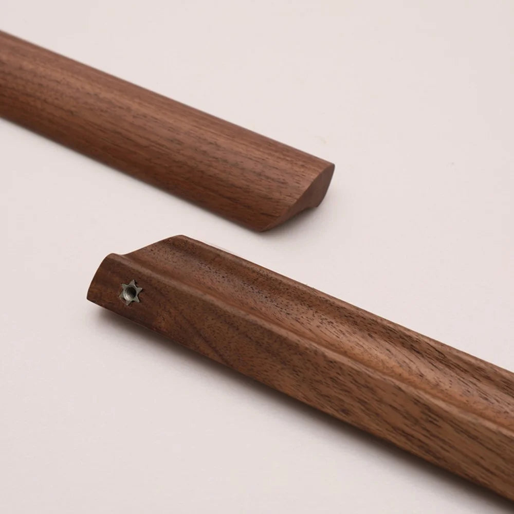 Black Walnut Cabinet Pulls Handle 22mm Screw Cupboard Wardrobe Wooden Pulls - 128mm Hole Distance - 5
