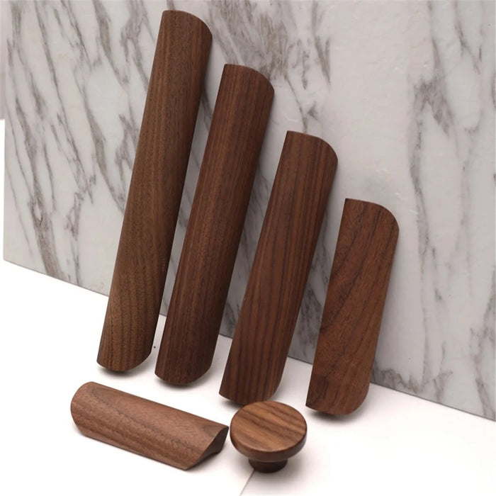 Black Walnut Cabinet Pulls Handle 22mm Screw Cupboard Wardrobe Wooden Pulls - 128mm Hole Distance - 6