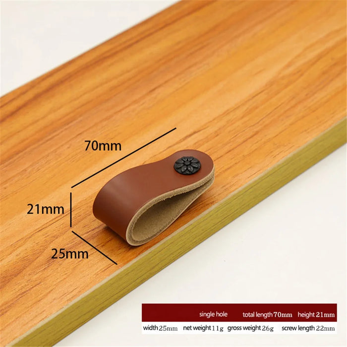 22mm Screw Leather Cabinet Pulls Anti-Collision Wardrobe Drawer Handles Pulls - 6188 Brown / Single Hole - 2
