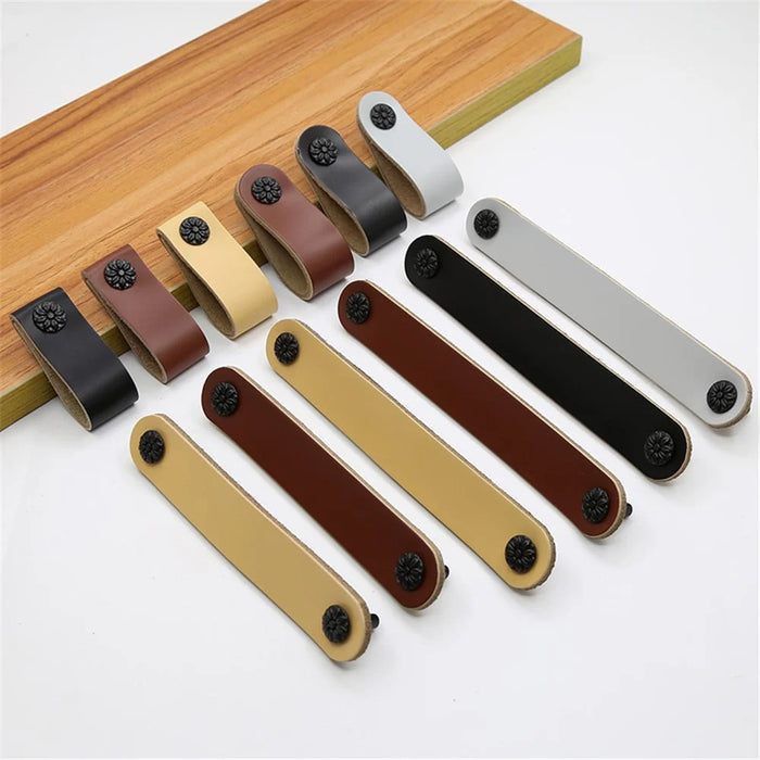 22mm Screw Leather Cabinet Pulls Anti-Collision Wardrobe Drawer Handles Pulls - 6188 Brown / Single Hole - 3