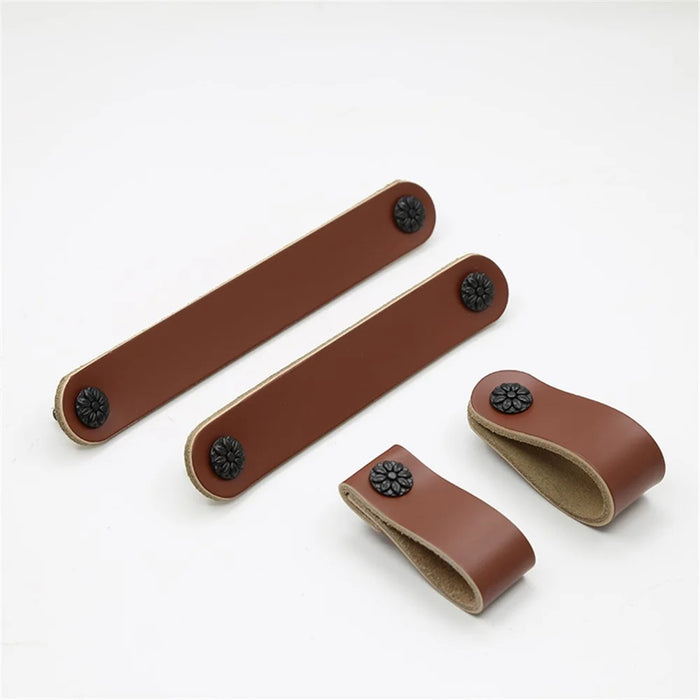 22mm Screw Leather Cabinet Pulls Anti-Collision Wardrobe Drawer Handles Pulls - 6188 Brown / Single Hole - 4