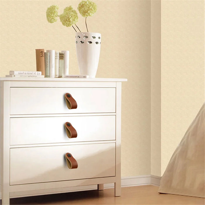 22mm Screw Leather Cabinet Pulls Anti-Collision Wardrobe Drawer Handles Pulls - 6188 Brown / Single Hole - 5