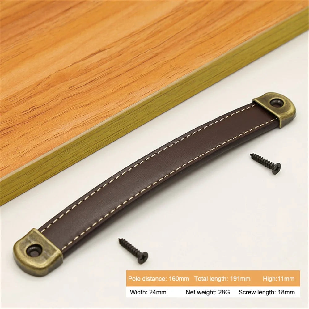 Leather Drawer Handles Wardrobe Cabinets Kitchen Closet Knob Door Pulls with 18mm Self-Tapping Screw - 6501 Dark Brown-160 - 2