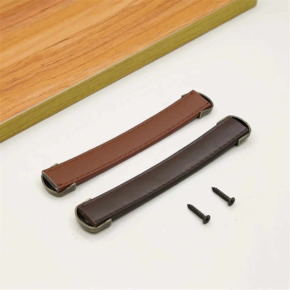 Leather Drawer Handles Wardrobe Cabinets Kitchen Closet Knob Door Pulls with 18mm Self-Tapping Screw - 6501 Dark Brown-160 - 4