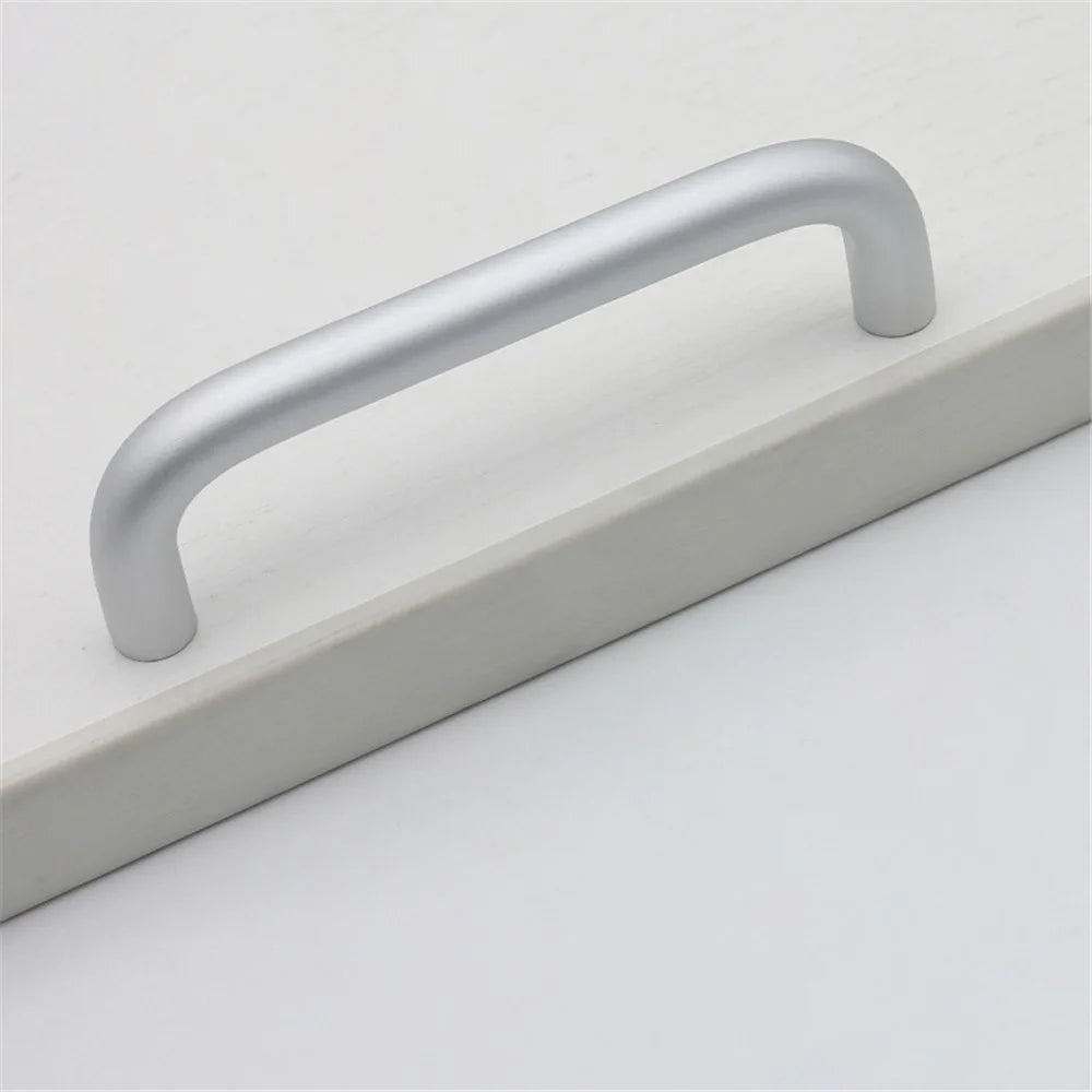 Solid Aluminium Alloy Furniture Door Handle Cabinet Cupboard Pull Knob, Screw Size: 4*22mm - Matte Silver 303 / 96mm Hole Pitch - 1