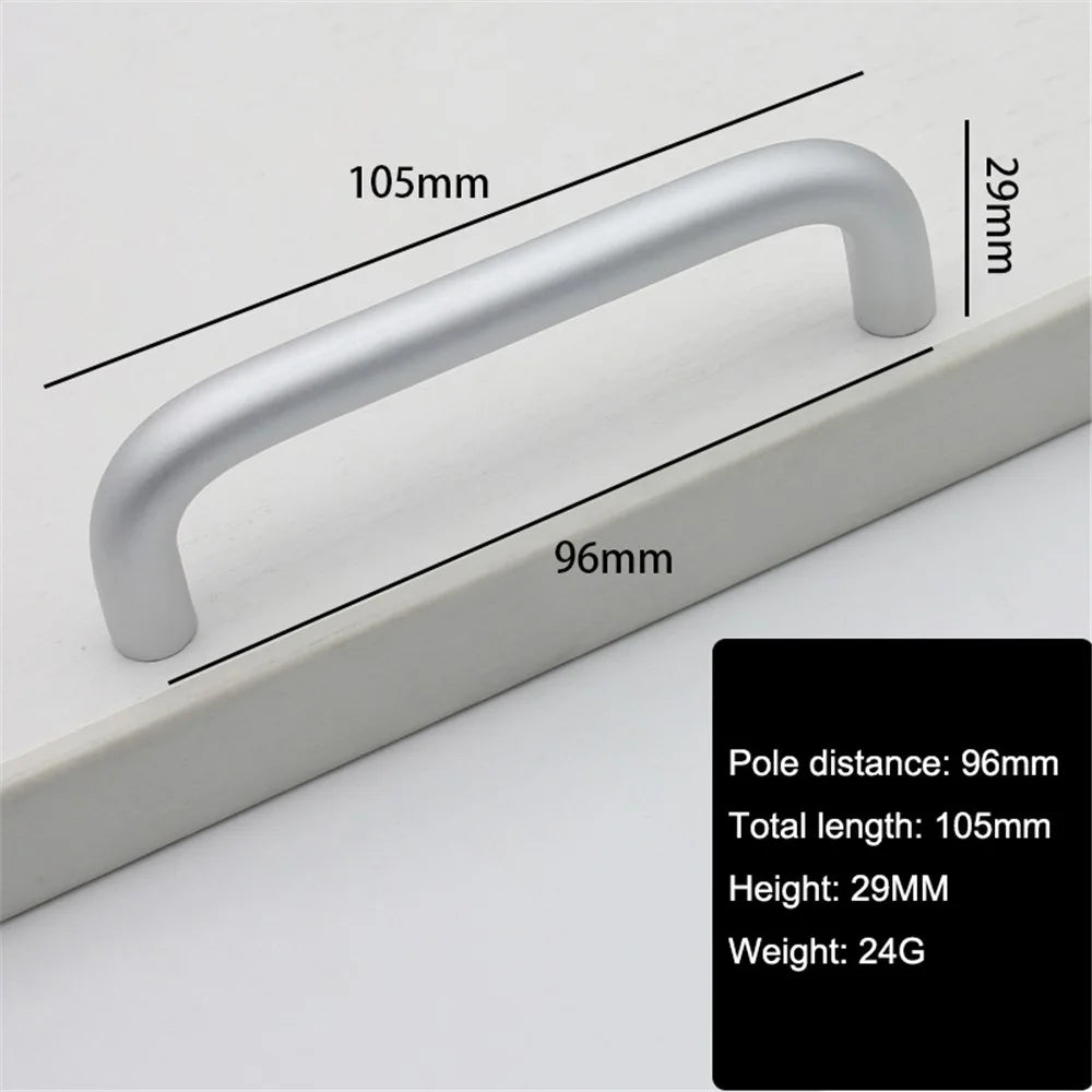 Solid Aluminium Alloy Furniture Door Handle Cabinet Cupboard Pull Knob, Screw Size: 4*22mm - Matte Silver 303 / 96mm Hole Pitch - 2