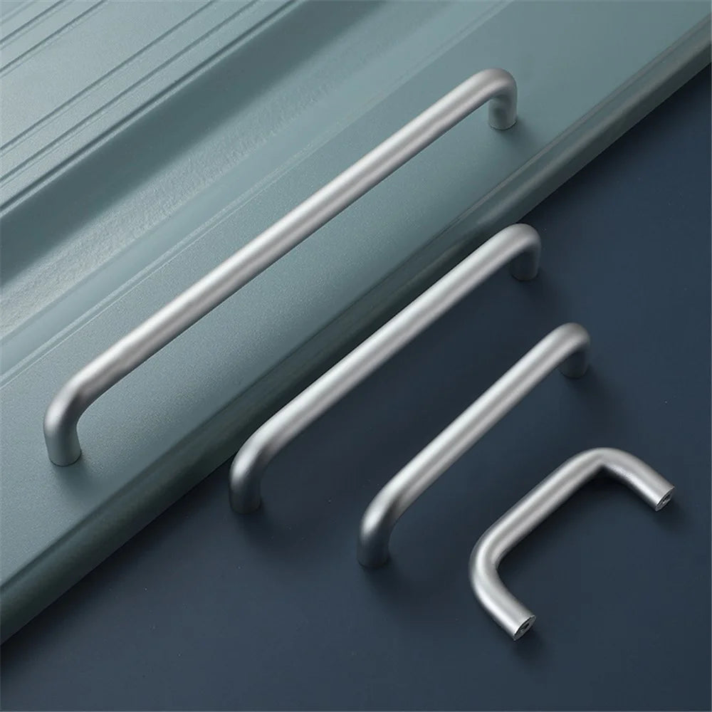 Solid Aluminium Alloy Furniture Door Handle Cabinet Cupboard Pull Knob, Screw Size: 4*22mm - Matte Silver 303 / 96mm Hole Pitch - 7