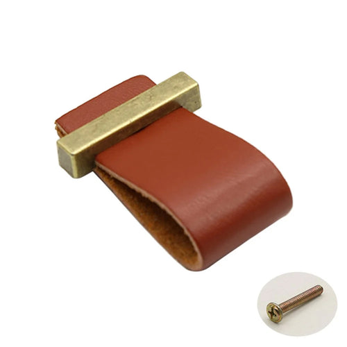 Cabinet Leather Handle Wardrobe Pull Retro Drawer Kitchen Furniture Leather Knob with 22mm Screw - Light Brown / Single Hole - 1