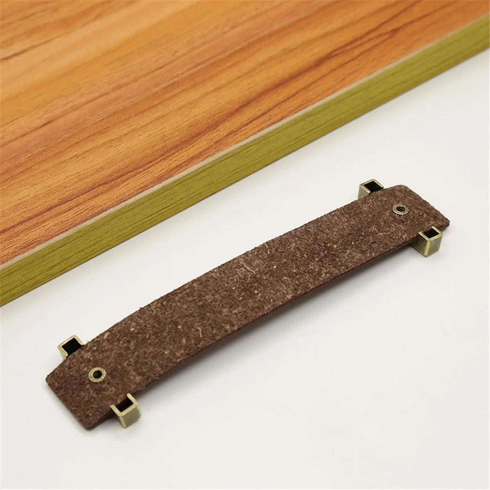 Cabinet Leather Handle Wardrobe Pull Retro Drawer Kitchen Furniture Leather Knob with 22mm Screw - Light Brown / Single Hole - 5