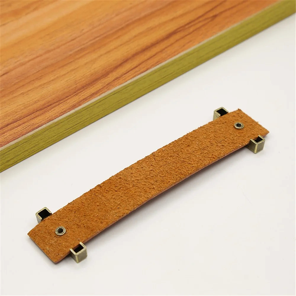 Cabinet Leather Handle Wardrobe Pull Retro Drawer Kitchen Furniture Leather Knob with 22mm Screw - Light Brown / Single Hole - 6
