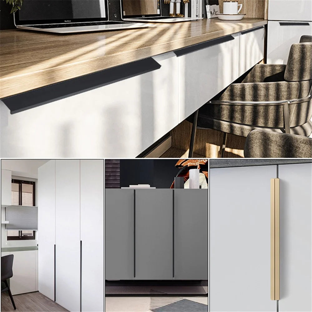 Aluminum Alloy Cabinet Pulls Handles Embedded Wardrobe Drawer Metal Pulls with 15mm Self-Tapping Screw - 64 / 80 / Matte Black - 5