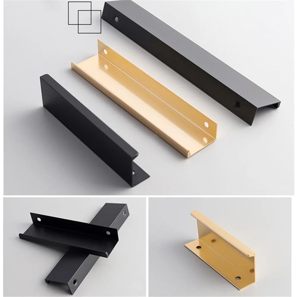 Aluminum Alloy Cabinet Pulls Handles Embedded Wardrobe Drawer Metal Pulls with 15mm Self-Tapping Screw - 64 / 80 / Matte Black - 6
