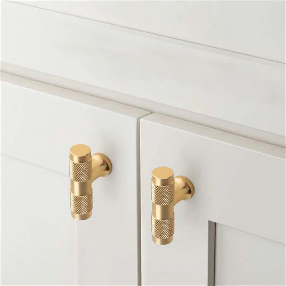Closet T-Shape Bar Pull Handle Aluminum Profile Knob Kitchen Bedroom Cabinet Single Screw Hole Handle with 22mm Screw - Gold - 2
