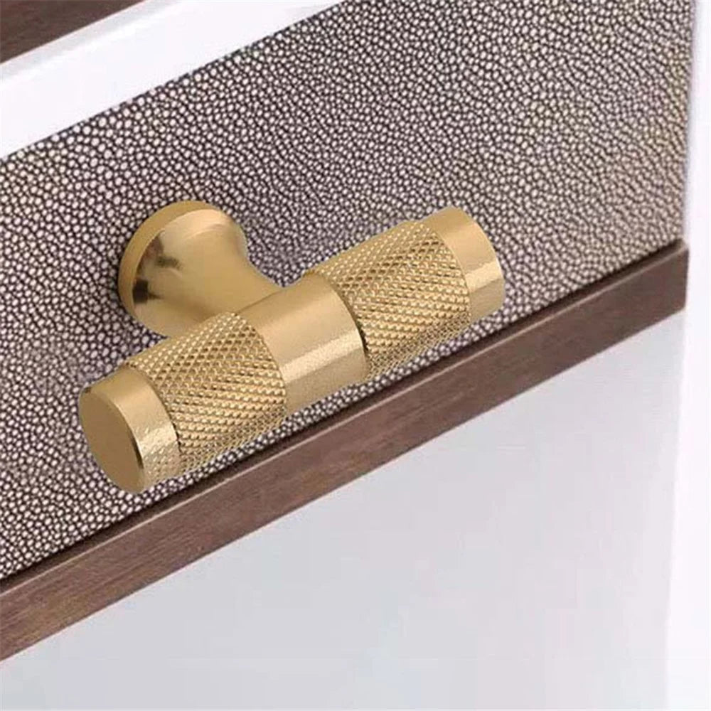 Closet T-Shape Bar Pull Handle Aluminum Profile Knob Kitchen Bedroom Cabinet Single Screw Hole Handle with 22mm Screw - Gold - 3