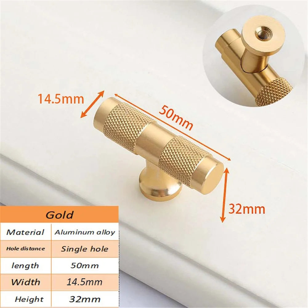 Closet T-Shape Bar Pull Handle Aluminum Profile Knob Kitchen Bedroom Cabinet Single Screw Hole Handle with 22mm Screw - Gold - 4
