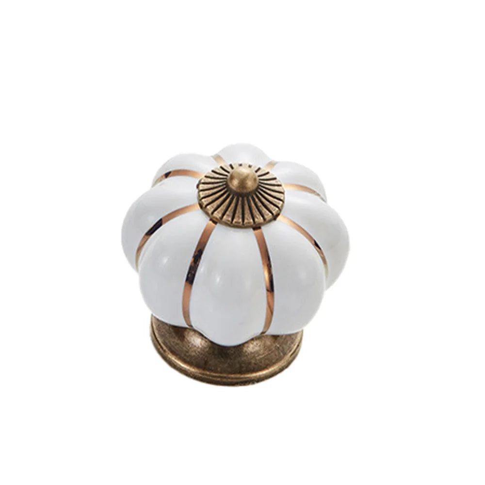 5088 Pumpkin Shape Ceramic Handle Drawer Knob Single Hole Closet Door Handle with 22mm Screw - White - 1