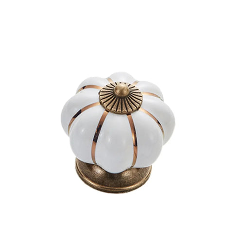 5088 Pumpkin Shape Ceramic Handle Drawer Knob Single Hole Closet Door Handle with 22mm Screw - White - 1