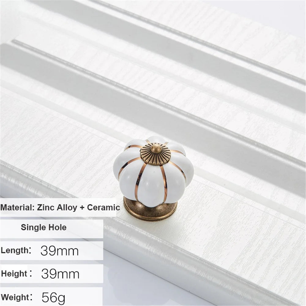 5088 Pumpkin Shape Ceramic Handle Drawer Knob Single Hole Closet Door Handle with 22mm Screw - White - 2