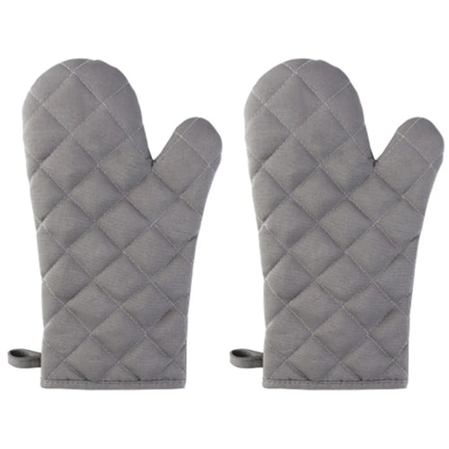 1 Pair Rhombus Texture Cotton Gloves Baking High-Temperature Resistant Thickened Microwave Oven Gloves Kitchen Tools - Grey - 1