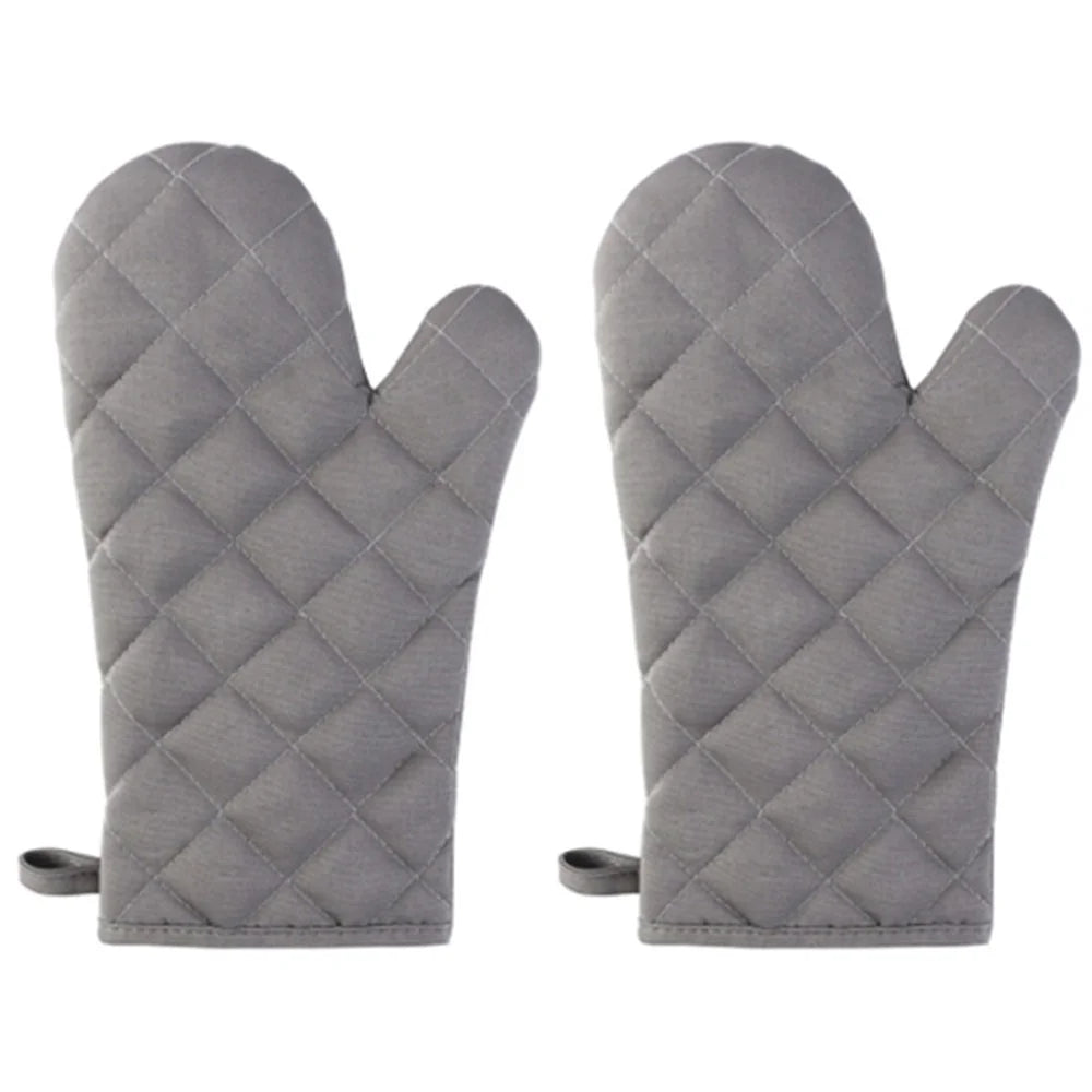 1 Pair Rhombus Texture Cotton Gloves Baking High-Temperature Resistant Thickened Microwave Oven Gloves Kitchen Tools - Grey - 1