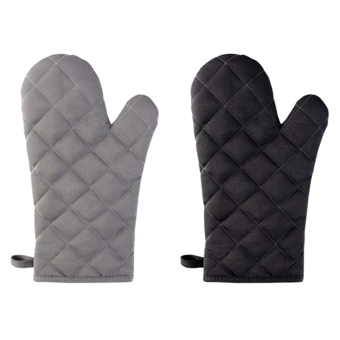 1 Pair Rhombus Texture Cotton Gloves Baking High-Temperature Resistant Thickened Microwave Oven Gloves Kitchen Tools - Grey - 6