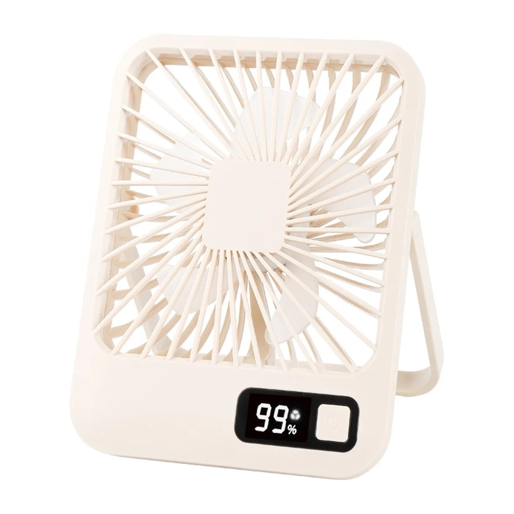Q3 Digital Display Desk Fan USB Rechargeable 5 Speeds Ultra Thin Mute Cooling Fan (CE Certified) - Khaki - 1