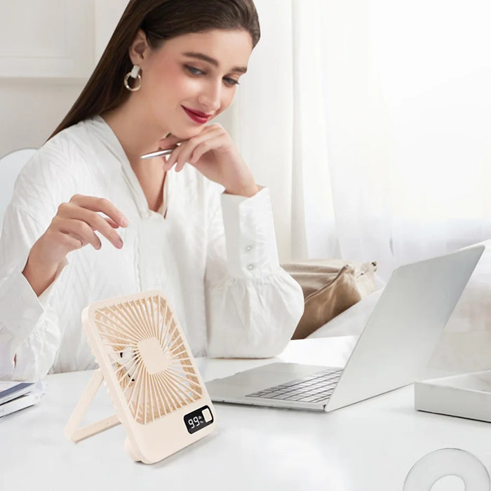Q3 Digital Display Desk Fan USB Rechargeable 5 Speeds Ultra Thin Mute Cooling Fan (CE Certified) - Khaki - 7