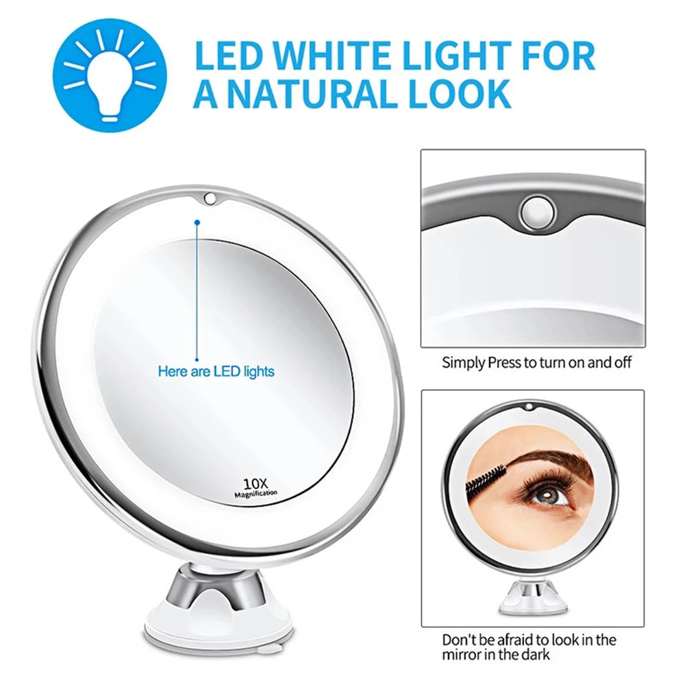 10X Magnification LED Mirror 8-inch Makeup Mirror with Suction Cup Design for Bathroom Dressing Table - 6