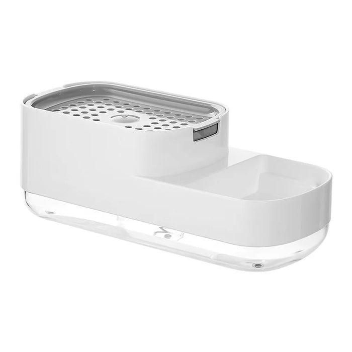 Manual Pressing Sponge Detergent Dispenser Liquid Dish Soap Dispenser Sponge Storage Box for Kitchen - White - 1