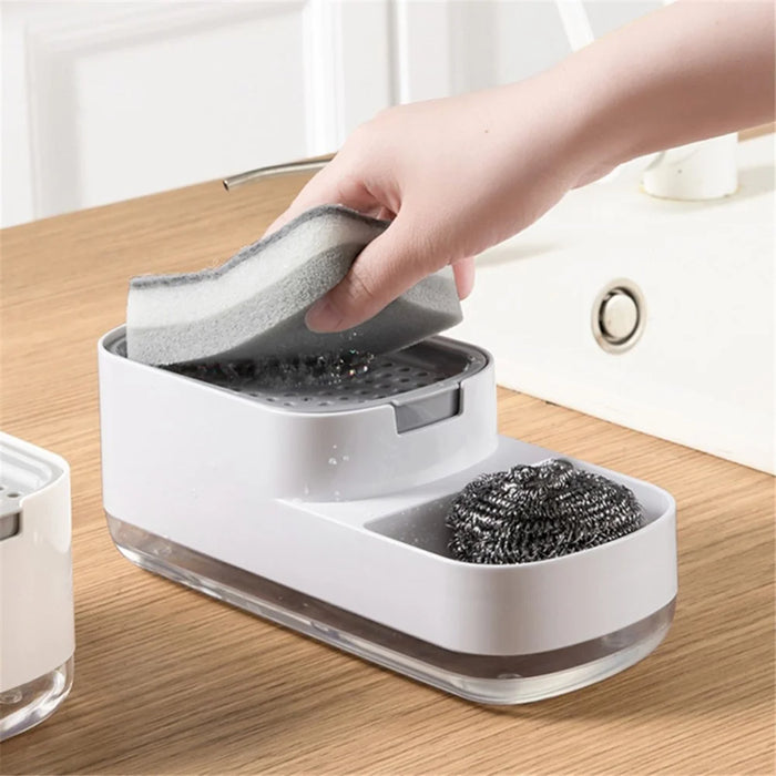 Manual Pressing Sponge Detergent Dispenser Liquid Dish Soap Dispenser Sponge Storage Box for Kitchen - White - 2