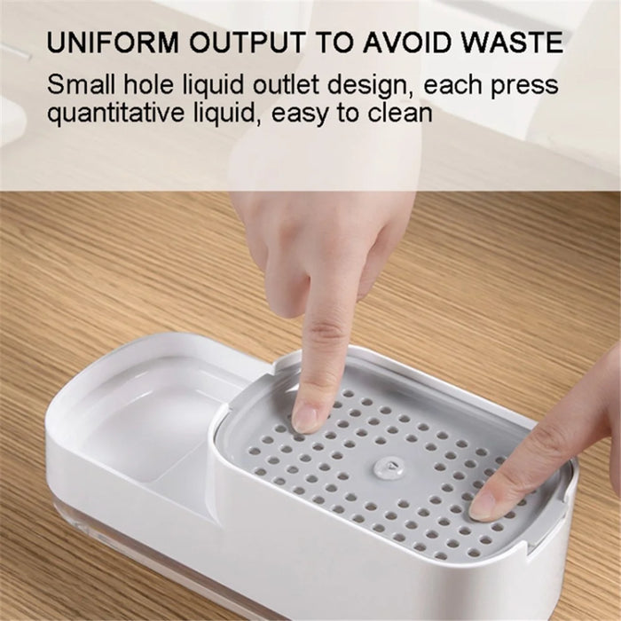 Manual Pressing Sponge Detergent Dispenser Liquid Dish Soap Dispenser Sponge Storage Box for Kitchen - White - 3