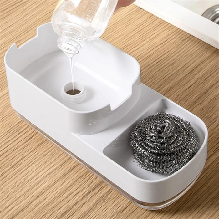 Manual Pressing Sponge Detergent Dispenser Liquid Dish Soap Dispenser Sponge Storage Box for Kitchen - White - 4