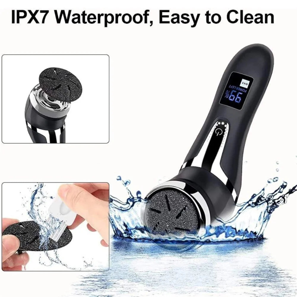 JD-510 Electric Foot File Callus Remover Pedicure Tools Foot Care Kit with 3 Roller Heads, 2 Speed, Vacuum Cleaner - Black - 6