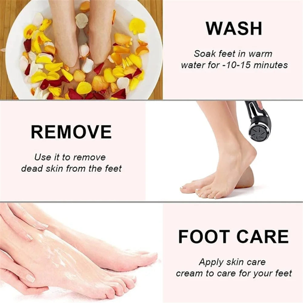 JD-510 Electric Foot File Callus Remover Pedicure Tools Foot Care Kit with 3 Roller Heads, 2 Speed, Vacuum Cleaner - Black - 7