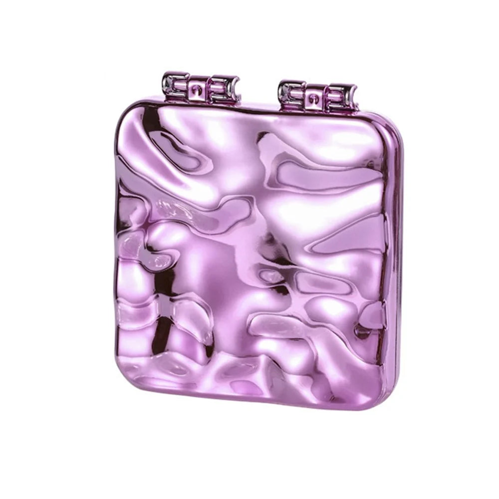 Mini Double Side ABS+Glass Electroplated Makeup Mirror Portable Folding Women Makeup Mirror - Purple - 1