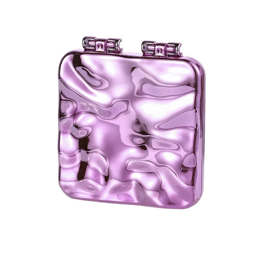 Mini Double Side ABS+Glass Electroplated Makeup Mirror Portable Folding Women Makeup Mirror - Purple - 1