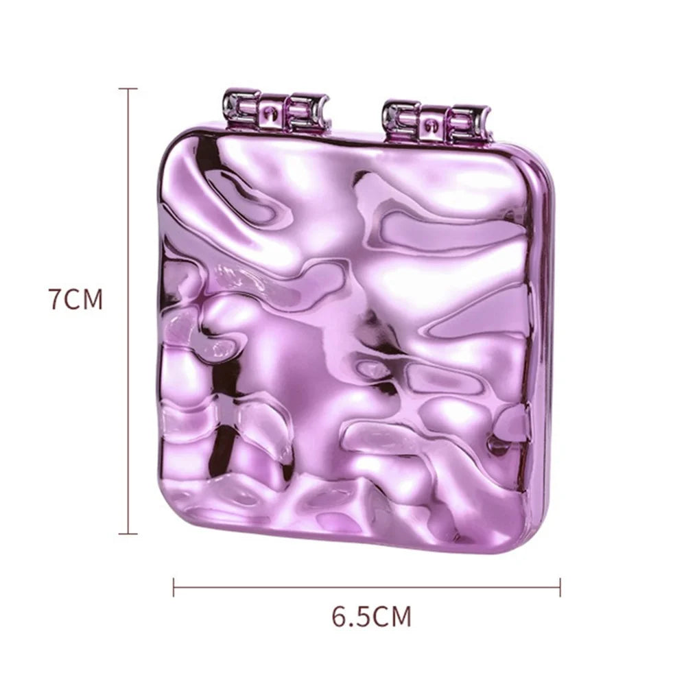 Mini Double Side ABS+Glass Electroplated Makeup Mirror Portable Folding Women Makeup Mirror - Purple - 2