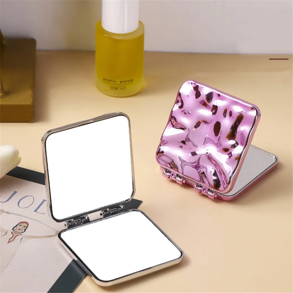Mini Double Side ABS+Glass Electroplated Makeup Mirror Portable Folding Women Makeup Mirror - Purple - 3