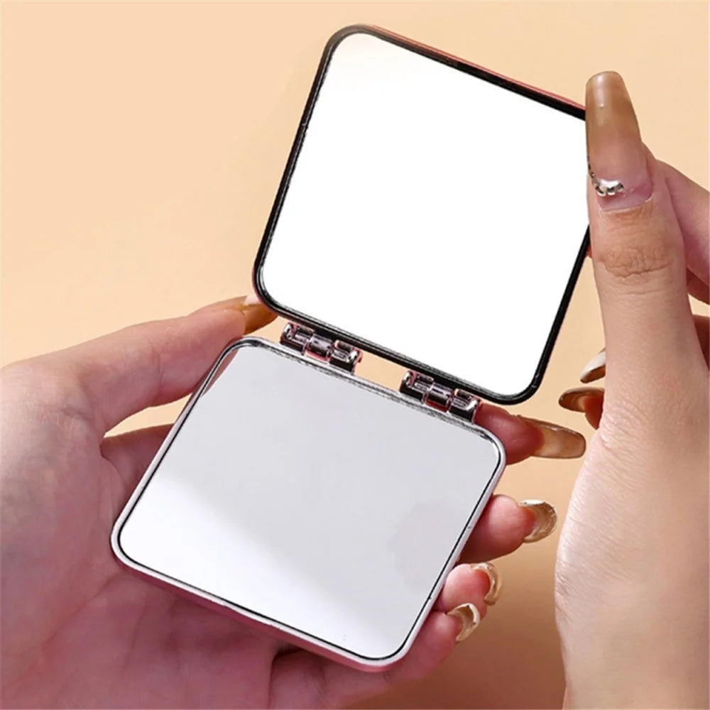 Mini Double Side ABS+Glass Electroplated Makeup Mirror Portable Folding Women Makeup Mirror - Purple - 4