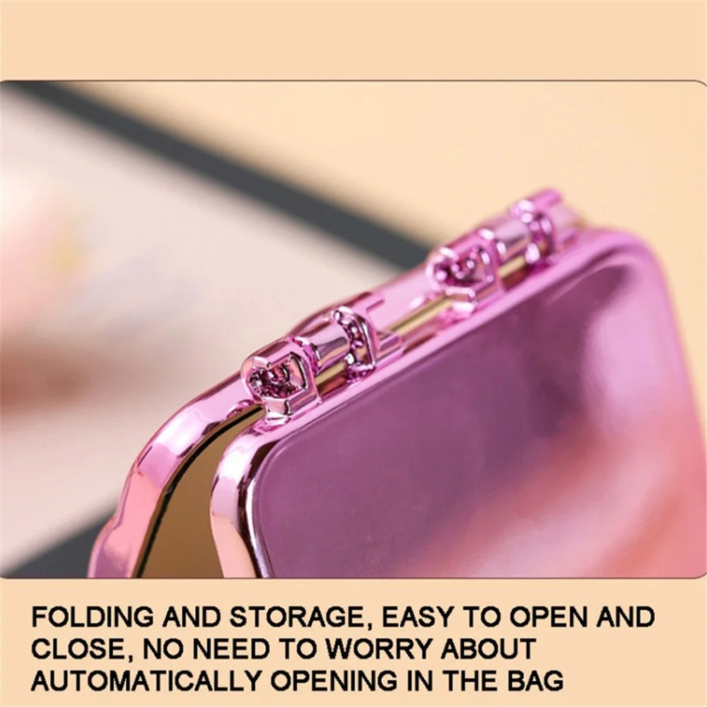 Mini Double Side ABS+Glass Electroplated Makeup Mirror Portable Folding Women Makeup Mirror - Purple - 5