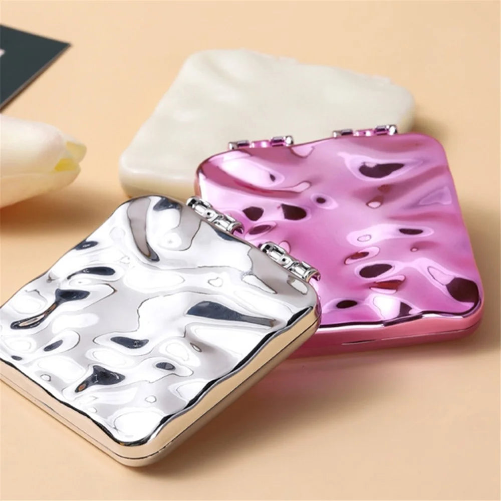 Mini Double Side ABS+Glass Electroplated Makeup Mirror Portable Folding Women Makeup Mirror - Purple - 6