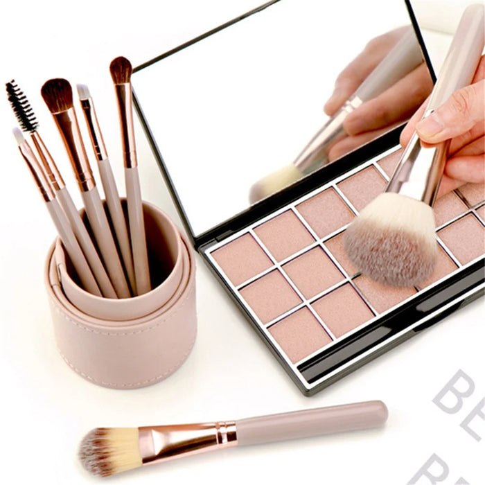 7Pcs / Set Makeup Brush Soft Bristles Wood+Aluminum Handle Foundation Blush Concealers Eyeshadow Brushes Kit - Beige - 4