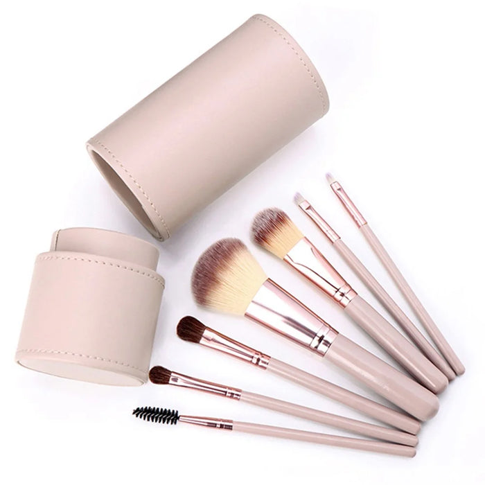 7Pcs / Set Makeup Brush Soft Bristles Wood+Aluminum Handle Foundation Blush Concealers Eyeshadow Brushes Kit - Beige - 5