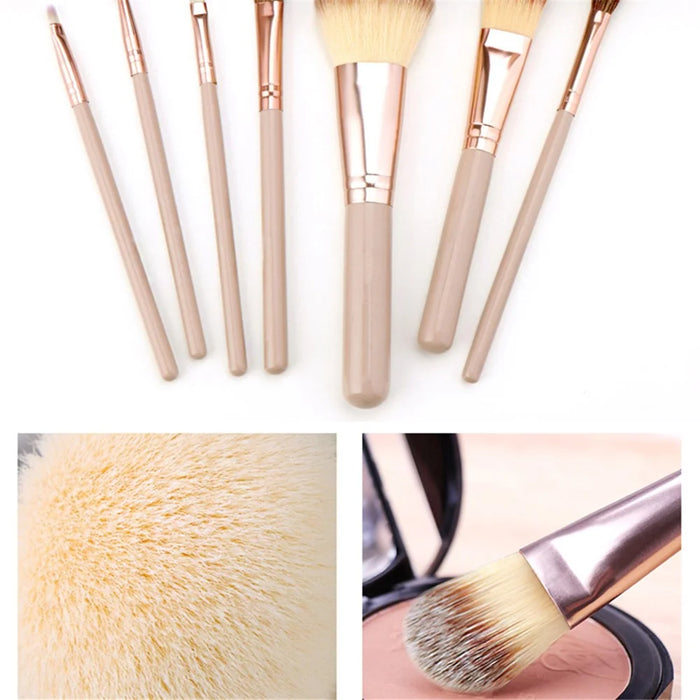 7Pcs / Set Makeup Brush Soft Bristles Wood+Aluminum Handle Foundation Blush Concealers Eyeshadow Brushes Kit - Beige - 6