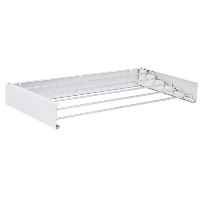 100CM Retractable Wall-Mounted Bathroom Towel Holder Iron+Aluminum Space-Saving Drying Rack (5 Rods) - White - 2