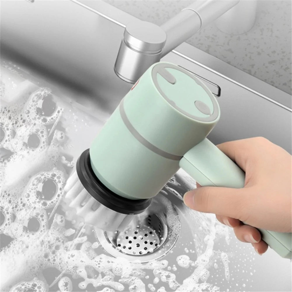 Electric Cleaning Brush 3 Gears Rechargeable Cleaner with 2 Replaceable Brush Heads and Built-in 1200mAh Battery - Green - 3